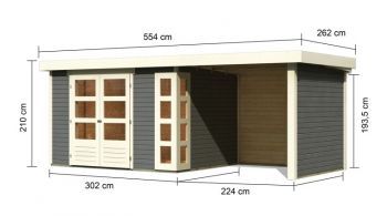 Dřevěný zahradní domek Karibu KERKO 5 přístavek 240 cm včetně zadní a boční stěny (9198) terragrau