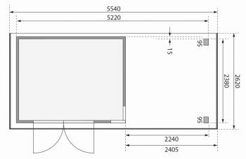 Dřevěný zahradní domek Karibu KERKO 5 přístavek 240 cm včetně zadní a boční stěny (9198) terragrau
