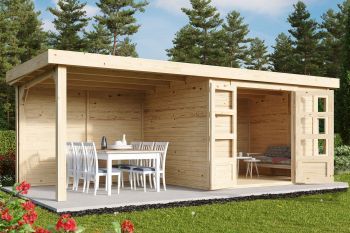 Dřevěný zahradní domek Karibu KERKO 5 přístavek 240 cm včetně zadní stěny (9195) natur