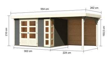 Dřevěný zahradní domek Karibu KERKO 5 přístavek 240 cm včetně zadní stěny (9196) terragrau