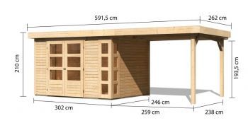 Dřevěný zahradní domek Karibu KERKO 5 přístavek 280 cm (9199) natur