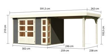 Dřevěný zahradní domek Karibu KERKO 5 přístavek 280 cm (9203) terragrau