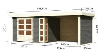 Dřevěný zahradní domek Karibu KERKO 5 přístavek 280 cm včetně zadní a boční stěny (9209) terragrau