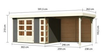 Dřevěný zahradní domek Karibu KERKO 5 přístavek 280 cm včetně zadní stěny (9207) terragrau