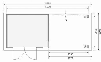 Dřevěný zahradní domek Karibu KERKO 5 přístavek 280 cm včetně zadní stěny (9207) terragrau
