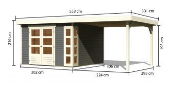 Dřevěný zahradní domek Karibu KERKO 6 přístavek 240 cm (38732) terragrau