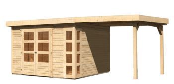 Dřevěný zahradní domek Karibu KERKO 6 přístavek 240 cm včetně zadní stěny (38733) natur