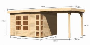 Dřevěný zahradní domek Karibu KERKO 6 přístavek 240 cm včetně zadní stěny (38733) natur