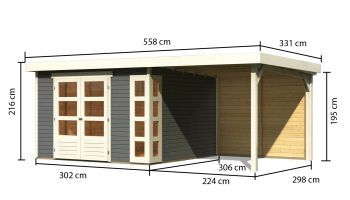 Dřevěný zahradní domek Karibu KERKO 6 přístavek 240 cm včetně zadní stěny (38734) terragrau