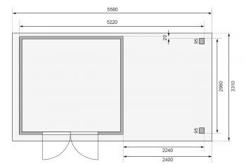 Dřevěný zahradní domek Karibu KERKO 6 přístavek 240 cm včetně zadní stěny (38734) terragrau