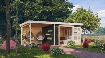 Dřevěný zahradní domek Karibu KERKO 6 přístavek 240 cm včetně zadní stěny (38734) terragrau