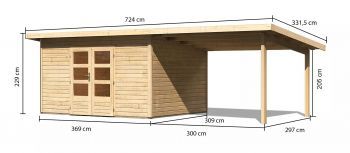 Dřevěný zahradní domek Karibu NORTHEIM 4 přístavek 330 cm (91471) natur