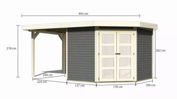 Zahradní domek Karibu GOLDENDORF 5 přístavek 240 cm včetně zadní stěny (8869) terragrau