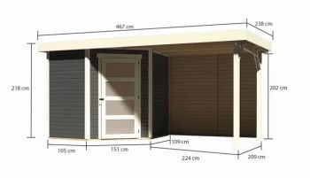 Zahradní domek Karibu SCHWANDORF 3 přístavek včetně zadní stěny 240 cm (9211) terragrau