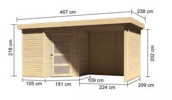 Zahradní domek Karibu SCHWANDORF 3 přístavek včetně zadní a boční stěny 240 cm (77740) natur