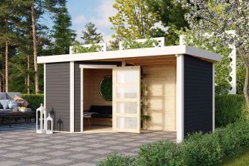 Zahradní domek Karibu SCHWANDORF 3 přístavek včetně zadní a boční stěny 240 cm (77741) terragrau