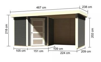Zahradní domek Karibu SCHWANDORF 3 přístavek včetně zadní a boční stěny 240 cm (77741) terragrau