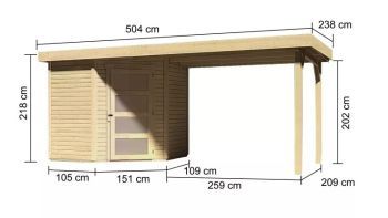 Zahradní domek Karibu SCHWANDORF 3 přístavek 280 cm (77742) natur