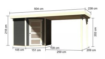 Zahradní domek Karibu SCHWANDORF 3 přístavek 280 cm (77743) terragrau