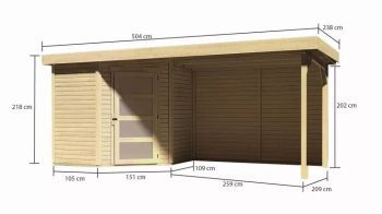 Zahradní domek Karibu SCHWANDORF 3 přístavek 280 cm včetně zadní stěny (9212) natur