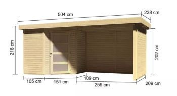 Zahradní domek Karibu SCHWANDORF 3 přístavek 280 cm včetně zadní a boční stěny (77744) natur