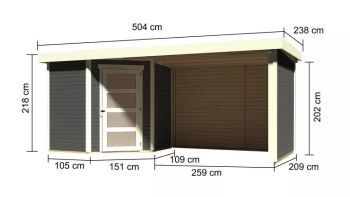 Zahradní domek Karibu SCHWANDORF 3 přístavek 280 cm včetně zadní a boční stěny (77745) terragrau