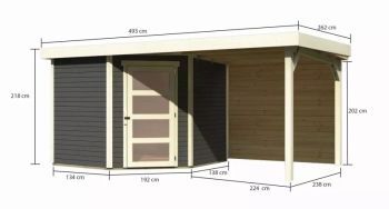 Zahradní domek Karibu SCHWANDORF 5 přístavek 240 cm včetně zadní stěny (9215) terragrau