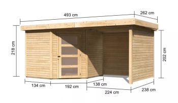 Zahradní domek Karibu SCHWANDORF 5 přístavek 240 cm včetně zadní a boční stěny (77748) natur