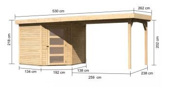 Zahradní domek Karibu SCHWANDORF 5 přístavek 280 cm (77750) natur
