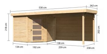 Zahradní domek Karibu SCHWANDORF 5 přístavek 280 cm včetně zadní stěny (9218) natur
