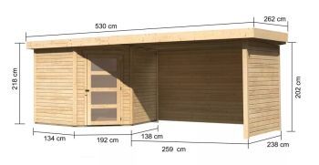 Zahradní domek Karibu SCHWANDORF 5 přístavek 280 cm včetně zadní a boční stěny (77752) natur