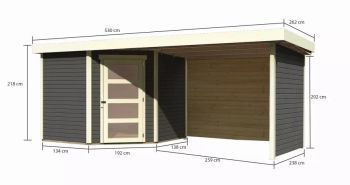 Zahradní domek Karibu SCHWANDORF 5 přístavek 280 cm včetně zadní a boční stěny (9220) terragrau