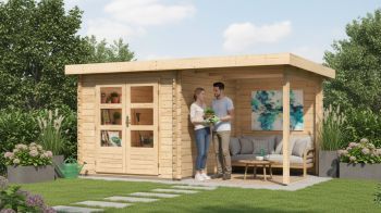 Dřevěný zahradní domek Karibu BASTRUP 2 přístavek 200 cm včetně zadní stěny (9300) natur