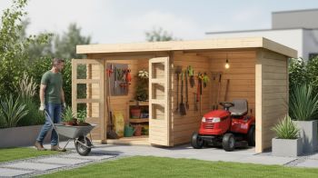 Dřevěný zahradní domek Karibu BASTRUP 2 přístavek 200 cm včetně zadní a boční stěny (73314) natur