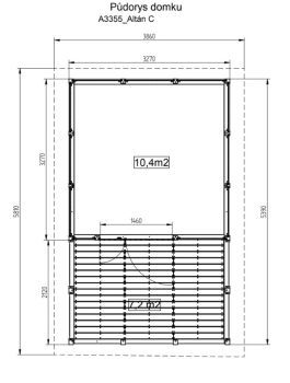 Zahradní altán A3355 C s terasovou podlahou (9.6 + 6.3 m2)