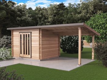 Zahradní domek Kevin 300x200 Ekonomik s přístřeškem XL