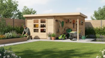 Dřevěný zahradní domek Karibu BASTRUP 3 přístavek 200 cm včetně zadní stěny (9302) natur