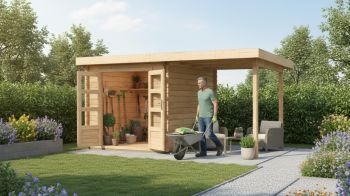 Dřevěný zahradní domek Karibu BASTRUP 4 přístavek 200 cm (78672) natur