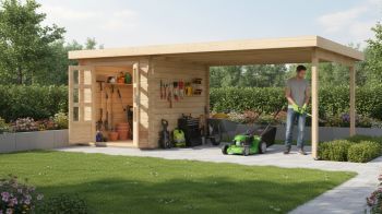 Dřevěný zahradní domek Karibu BASTRUP 4 přístavek 400 cm (77805) natur