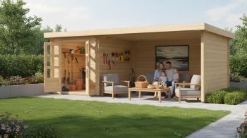 Dřevěný zahradní domek Karibu BASTRUP 4 přístavek 400 cm včetně zadní a boční stěny (9307) natur