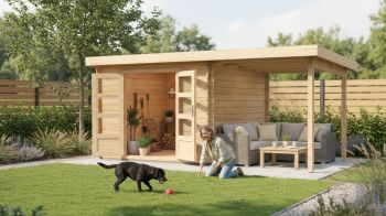 Dřevěný zahradní domek Karibu BASTRUP 5 přístavek 200 cm (73990) natur