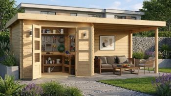 Dřevěný zahradní domek Karibu BASTRUP 5 přístavek 400 cm včetně zadní stěny (9311) natur