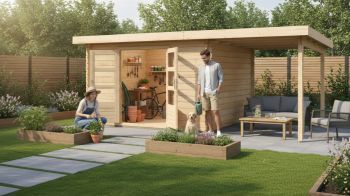 Dřevěný zahradní domek Karibu BASTRUP 7 přístavek 200 cm (78673) natur