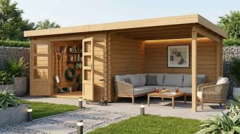 Dřevěný zahradní domek Karibu BASTRUP 7 přístavek 300 cm včetně zadní stěny (9314) natur