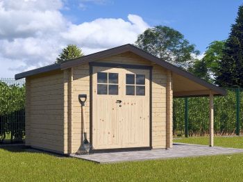 Zahradní domek Albert 250x250 Ekonomik s přístřeškem a dvoukřídlými dveřmi