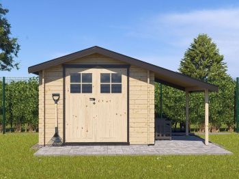 Zahradní domek Albert 250x250 Ekonomik s přístřeškem a dvoukřídlými dveřmi