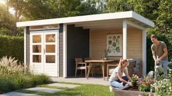 Dřevěný zahradní domek Karibu KANDERN 1 přístavek 235 cm včetně zadní stěny (23608) terragrau