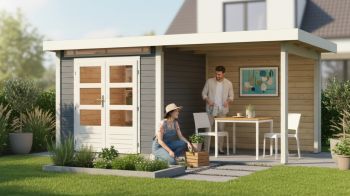 Dřevěný zahradní domek Karibu KANDERN 3 přístavek 235 cm včetně zadní stěny (23613) terragrau