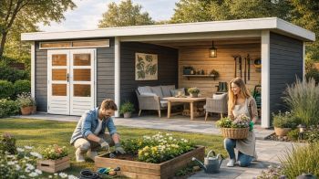 Dřevěný zahradní domek Karibu KANDERN 6 přístavek 320 cm včetně zadní a boční stěny (9242) terragrau
