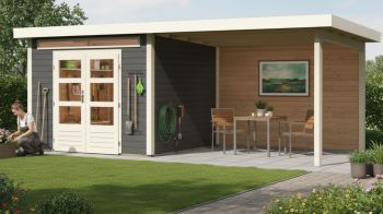 Dřevěný zahradní domek Karibu KANDERN 6 přístavek 320 cm včetně zadní stěny (9241) terragrau